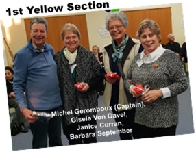 1st Yellow Section,Michel Geromboux (Captain), Gisela Von Gavel, Janice Curran, Barbara September Yellow Section Winners -- Michel Geromboux (Captain), Gisela Von Gavel, Janice Curran, Barbara September