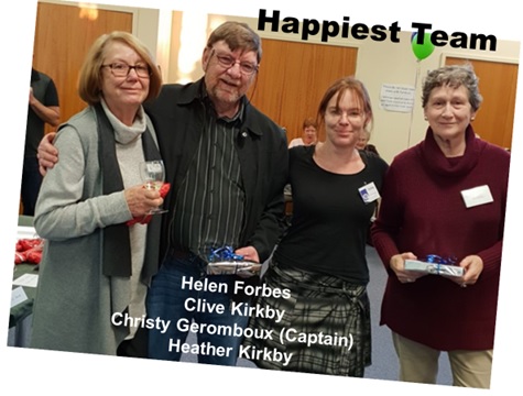 Happiest Team, Helen Forbes Clive Kirkby Christy Geromboux (Captain) Heather Kirkby The Happiest Team, Helen Forbes, Clive Kirkby, Christy Geromboux (Captain,) Heather Kirkby